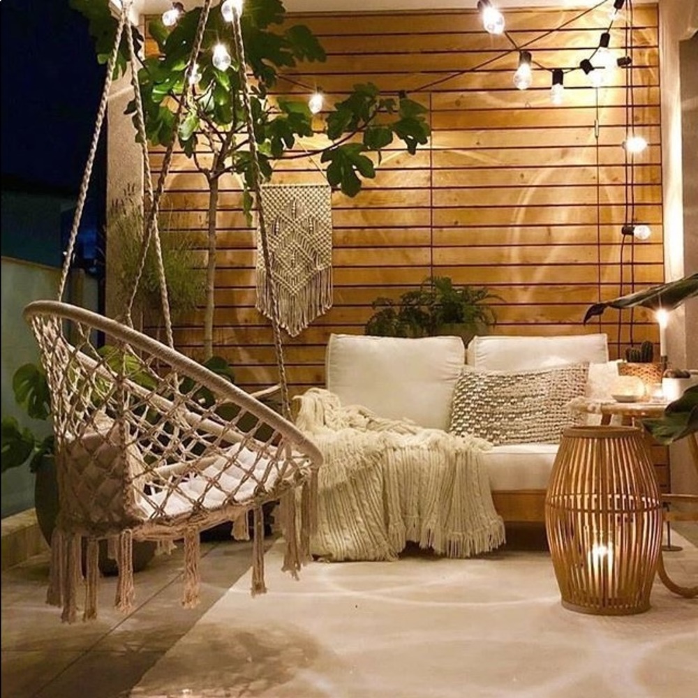 Macramé hanging chair woven boho indoor outdoor - Picture 3 of 8